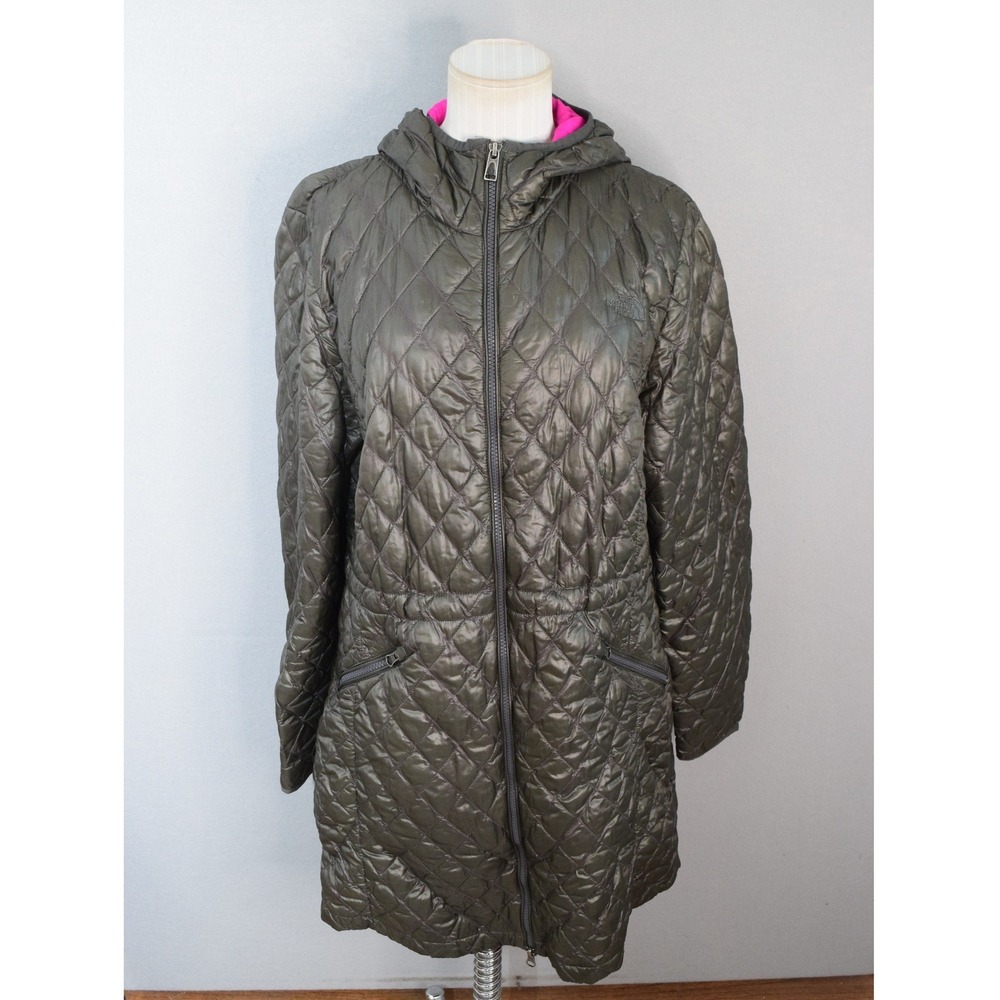 The North Face ThermoBall Parka XL Olive Green Quilted Hooded Jacket Women